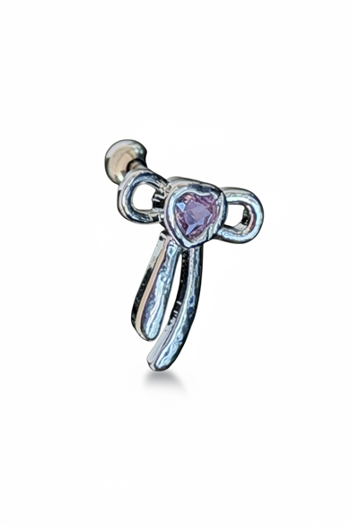 Gümüş Renk Fiyonk Figürlü Taşlı Cerrahi Çelik Tragus/Kıkırdak Küpe/Piercing (Tek)