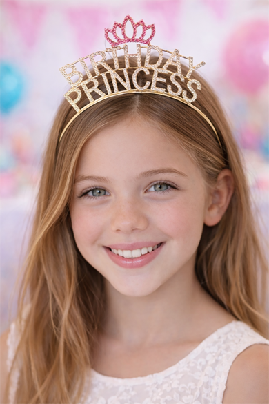 Altın Renk Birthday Princess Yazılı Taş Detaylı Taç