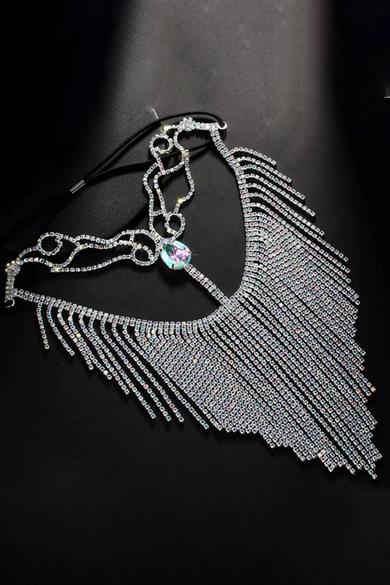 Gümüş Renk Hologram Taş Detaylı Dansöz Maskesi