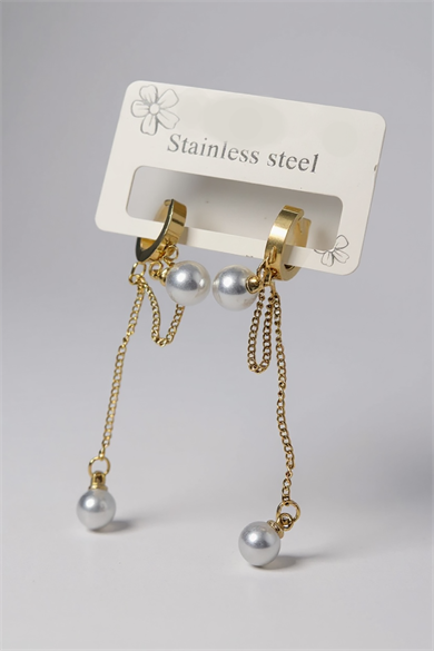 Altın Renk İnci Detaylı  Çelik Küpe (Çift)