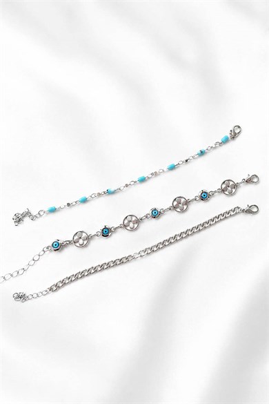 Altın Renk  Zincir Detaylı 3lü Bileklik Set