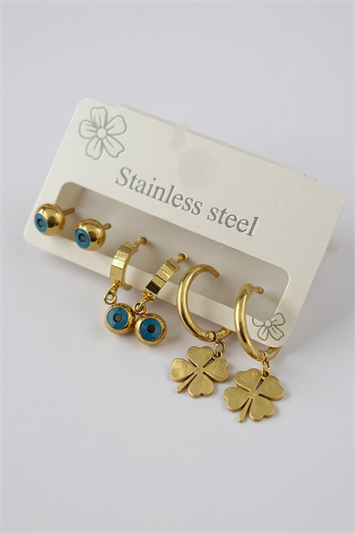 6lı Altın Renk Karışık Figürlü Çelik Halka Küpe Set