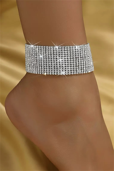 Gümüş Renk  Taş Detaylı Tasarım Halhal