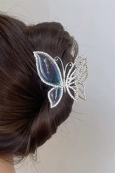 Altın Renk Kelebek Figürlü Taş Detaylı Metal Mandal Toka