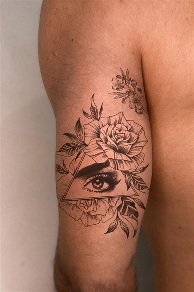 Gül Ve Göz Büyük Dövme Geçici Tattoo