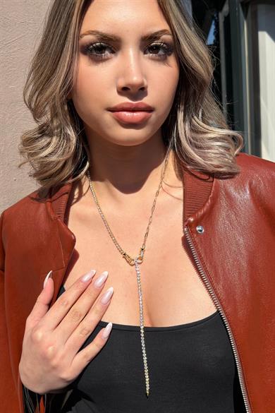 Altın Renk Taş Detaylı 14K Altın Kaplama Kolye