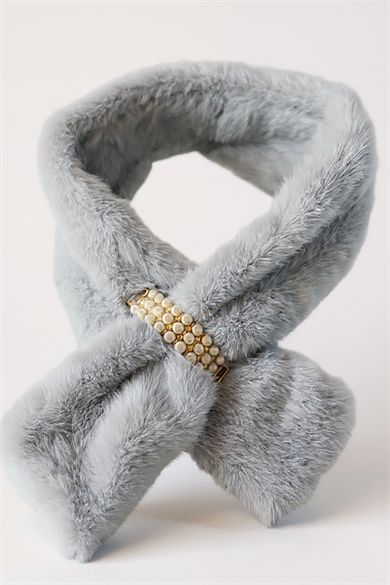 Gri Renk İnci Detaylı Çocuk Peluş Atkı