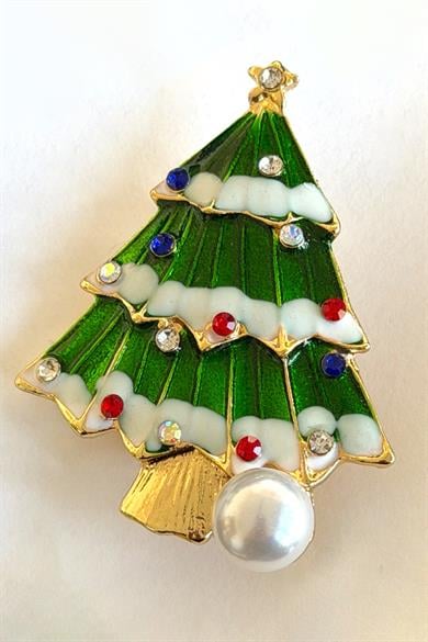 Altın Renk Ağaç Figürlü Yılbaşı Temalı Broş