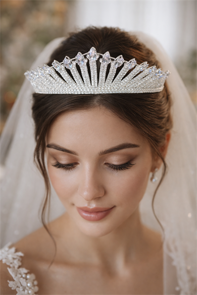 Zirkon Taşlı Gelin/Kına/Nişan/Söz Tasarım Taç