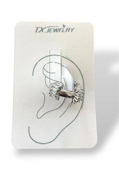 Gümüş Renk Taş Detaylı 14K Altın Kaplama TX Ear Cuff (Tek)