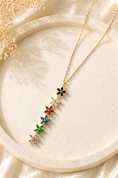 Altın Renk Çiçek Figürlü Çelik Kolye