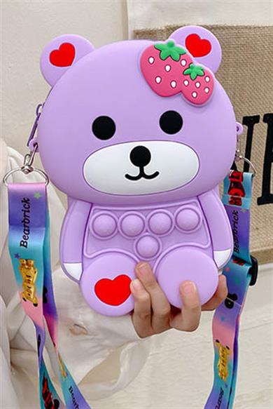 Lila Renk Ayıcık Figürlü Çocuk Pop-İt Çanta