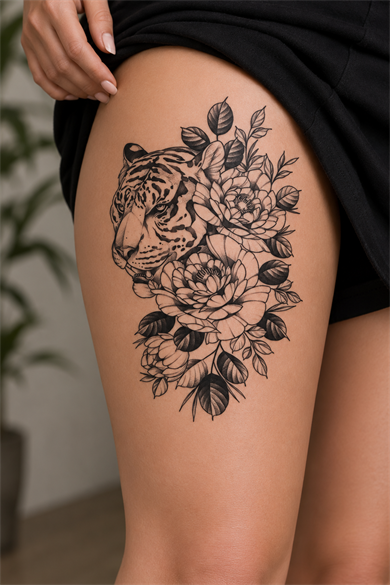 Çiçekli Kaplan Geçici Dövme Tattoo