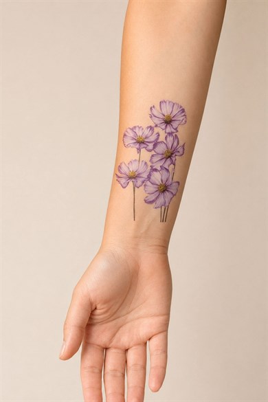Mor Çiçek Mini Geçici Dövme Tattoo