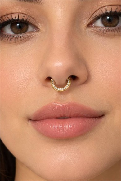 Altın Renk Taşlı Cerrahi Çelik Deliksiz Septum Piercing