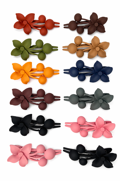 12li Karışık Renk Çiçek Figürlü Pens Toka Set