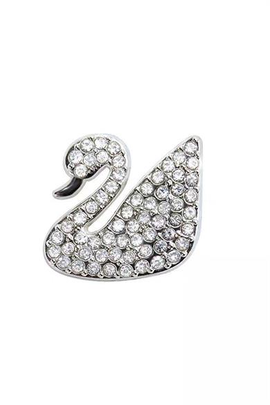 Gümüş Renk Kuğu Figürlü Taş Detaylı Cerrahi Çelik Tragus/Kıkırdak Küpe/Piercing (Tek)