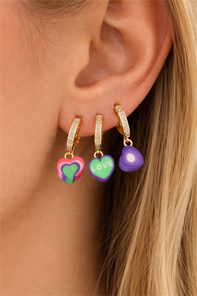 3lü Altın Renk Kalp Figürlü 14K Altın Kaplama TX Küpe