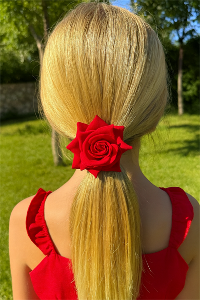 Kırmızı Renk Gül Figürlü Lastik Toka