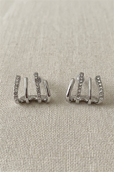 Gümüş Renk Taş Detaylı Küpe (Çift)