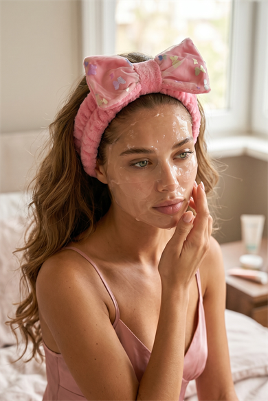 Pembe Renk Kelebek Detaylı Kurdele Figürlü Peluş Saç Bandı