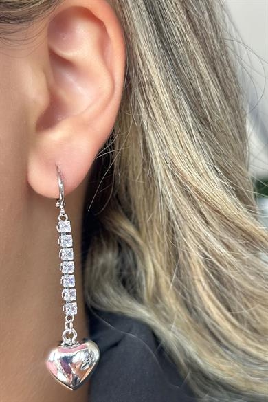 Gümüş Renk Kalp Figürlü Taş Detaylı VİP YSX Küpe (Çift)