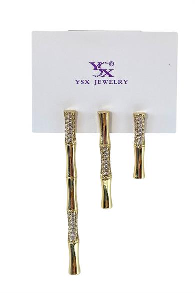 Altın Renk Taş Detaylı 3lü YSX Küpe Set