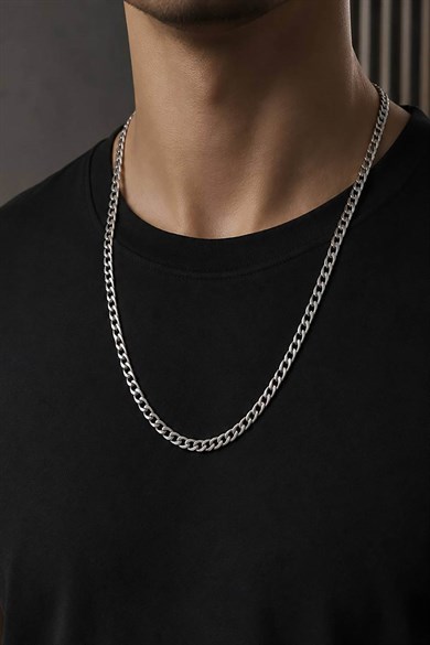 Gümüş Renk Unisex Çelik Zincir Kolye