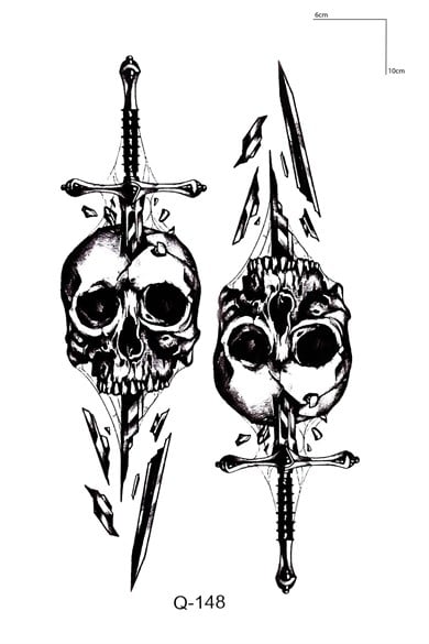 Kılıç Ve Kurukafa Mini Geçici Dövme Tattoo