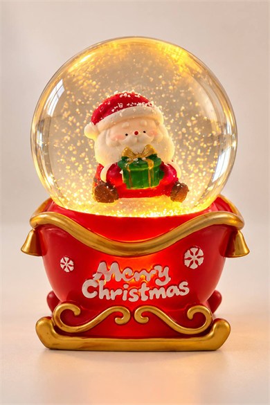 Kırmızı Renk Noel Baba Figürlü Işıklı Küçük  Kar Küresi