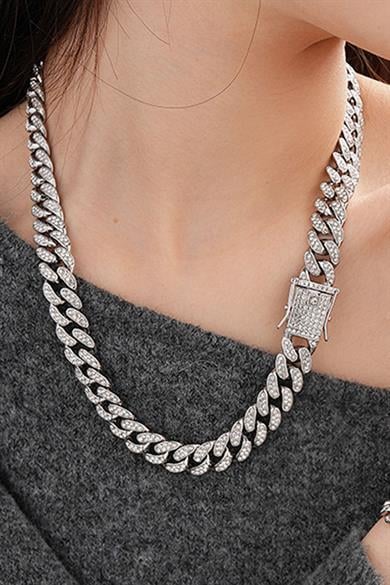 Gümüş Renk Taş Detaylı Unisex VİP Tasarım Kolye