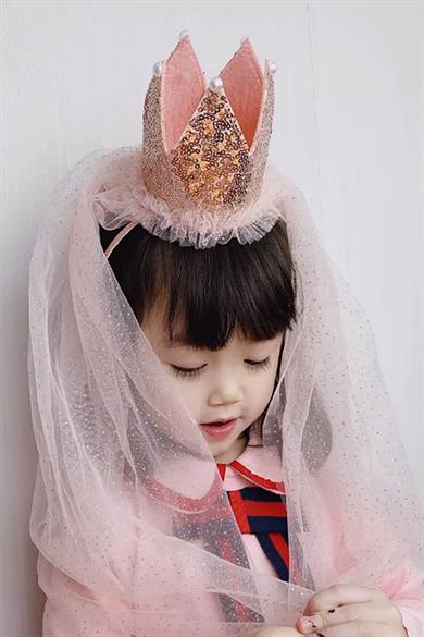 Pembe Renk Taç Detaylı Tüllü Taç