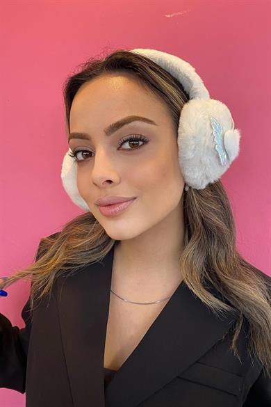 Beyaz Renk Kalp Detaylı Peluş Kulaklık