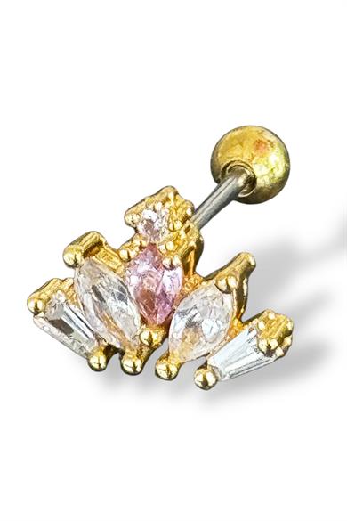 Altın Renk Taş Detaylı Çelik Tragus/Kıkırdak Küpe/Piercing (Tek)