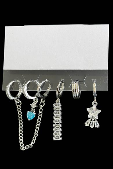 6lı Gümüş Renk Karışık Figürlü Küpe Set