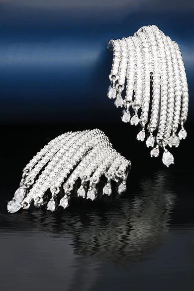 Gümüş Renk Taşlı Abiye Küpe (Çift)