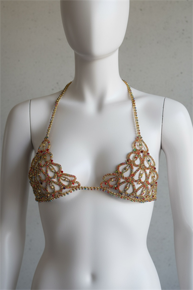 Altın Renk Taşlı Bikini Üstü /Bralet /Vücut Aksesuarı