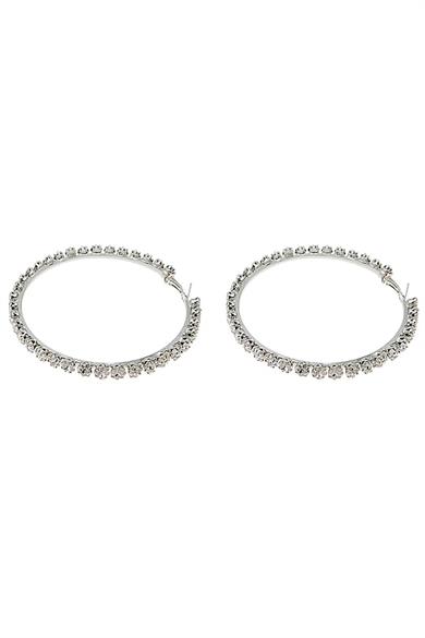 Gümüş Renk Taş Detaylı Halka Küpe 85Mm (Çift)