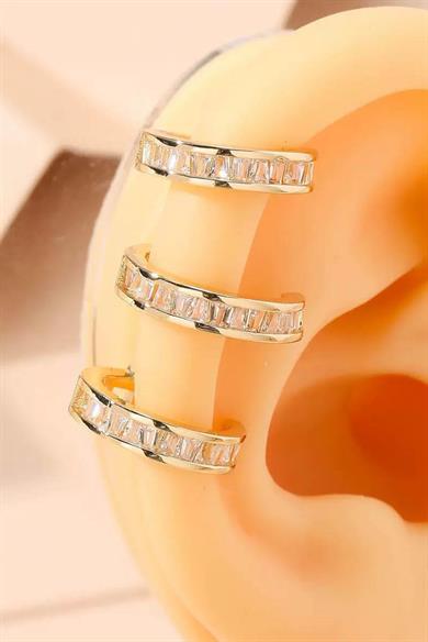 Altın Renk Taş Detaylı Üçlü Görünümlü Ear Cuff (Tek)