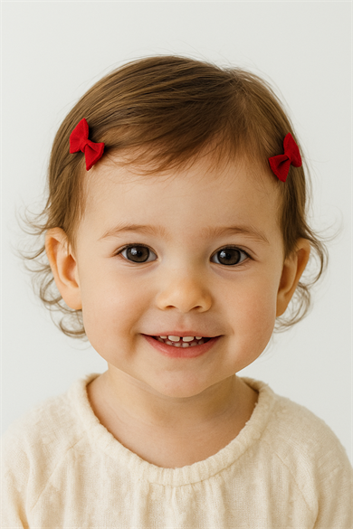 2li Kırmızı Renk Kurdele Figürlü Saçsız Bebek Tokası