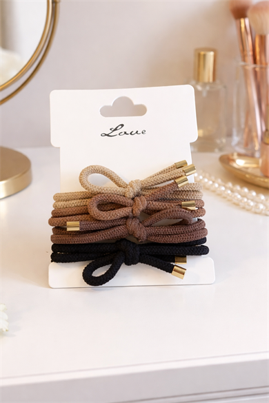 Karışık Renk 4lü Kurdele Detaylı Lastik Toka Set