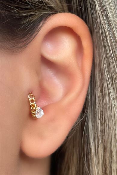 Altın Renk Taş Detaylı Çelik Halka Tragus/Kıkırdak Küpe/Piercing (Tek)