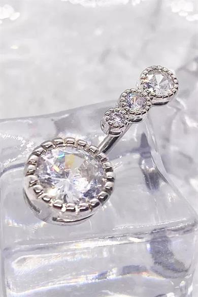 Gümüş Renk Taşlı Cerrahi Çelik Göbek Piercing