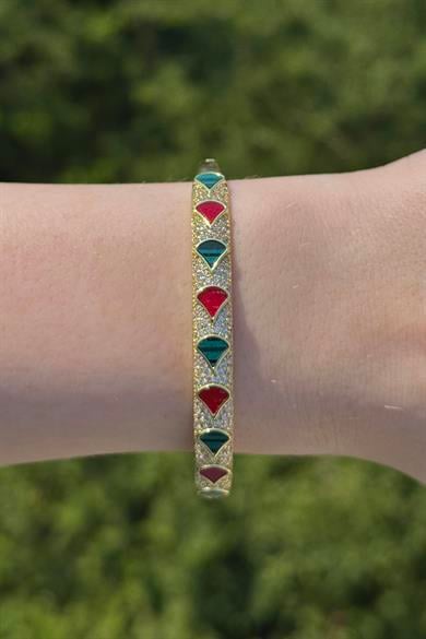 Altın Renk Taş Detaylı YSX Kelepçe Bileklik