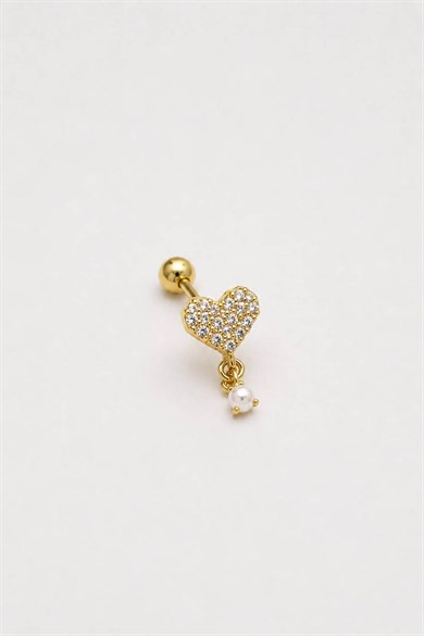 Altın   Renk Kalp Figürlü İnci Detaylı   Taşlı Cerrahi Çelik Tragus/Kıkırdak Küpe/Piercing (Tek)