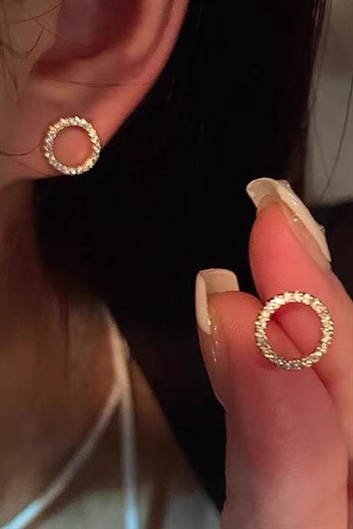 Altın Renk Yuvarlak Taşlı Xuping Küpe (Çift)