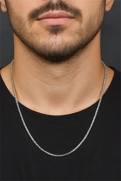 Gümüş Renk Erkek Zincir Çelik Kolye (60cm)