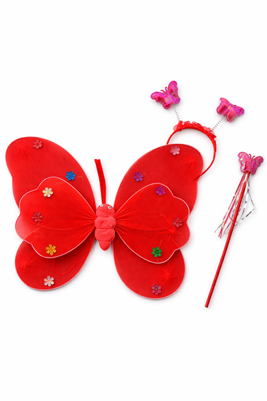 Kırmızı Renk Kanat /Asa /Taç Set