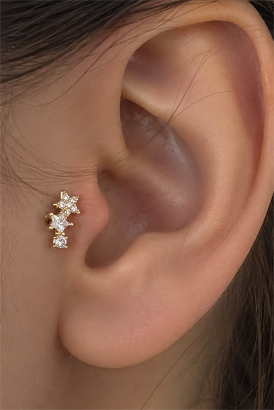 Altın Renk Yıldız Figürlü  Cerrahi Çelik Tragus/Kıkırdak Küpe/Piercing (Tek)