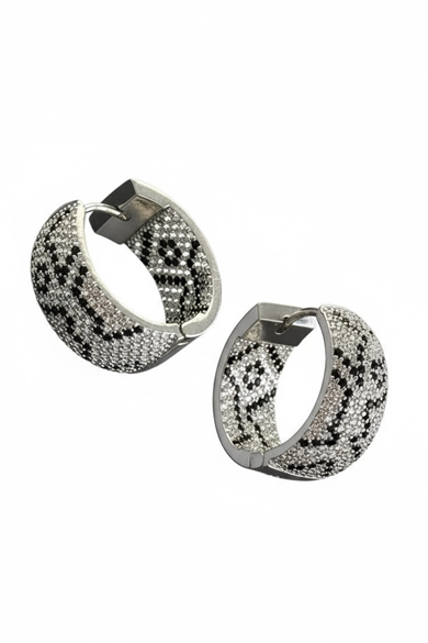 Gümüş Renk Taş Detaylı 14K Altın Kaplama Halka Küpe (Çift)